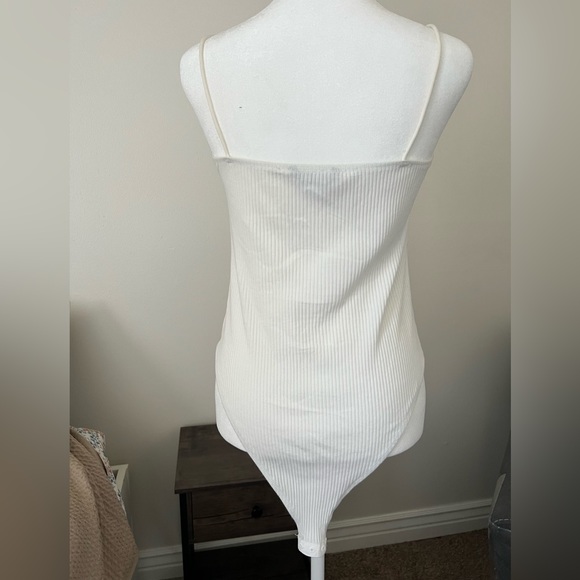 SHEIN | White Ribbed Twist Front Bodysuit Tank Top - Picture 6 of 14